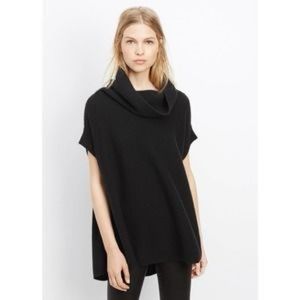Vince 100% Cashmere Cap Sleeve Cowl Turtleneck Tunic Top Black